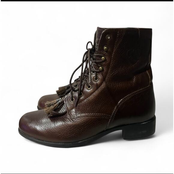 Ariat Women's Size M Brown Leather Laces Kilt Ankle Cowboy Western Boots Used - Picture 1 of 7